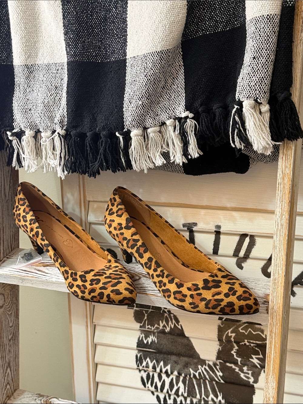 Leopard Print Pointed-Toe Pumps in Tan and Black